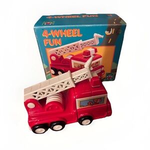 Vintage 4-Wheel Fun Red Fire Truck Police Car Dump Truck Toy 1990 Educational